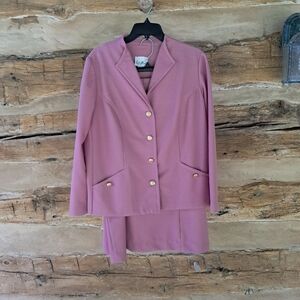 Leslie Pomer Pink Vintage Polyester Skirt Set Size 16